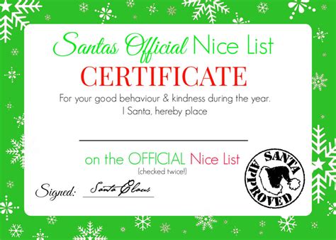Printable Santa Nice List Certificate 2019